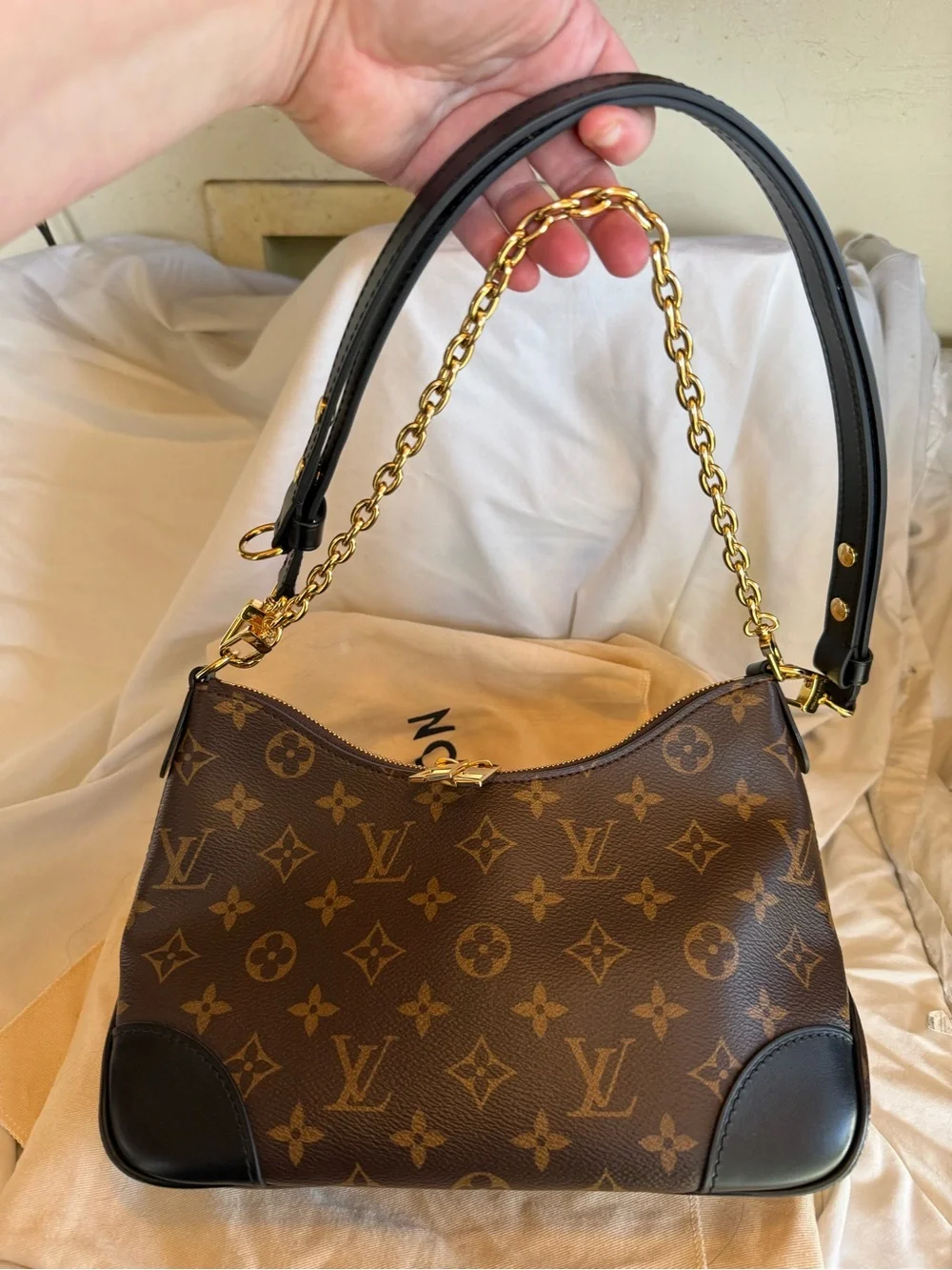 Louis Vuitton Brown Monogram Boulogne PM Shoulder Bag with Black Trim